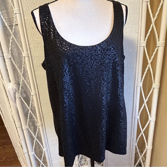 Talbots Black Sequin Tank Top Sleeveless Sparkly Party Cocktail Plus Size 2X P - Picture 2 of 15